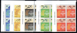 3062. 1990 HOMELAND OF OLYMPIC GAMES HELLAS 1871a-1875a HORIZONTAL PAIRS MNH BLOCKS OF 4,VERY FINE AND VERY FRESH - Nuevos