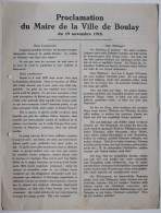 Lot Documents Mairie Boulay - Administration Cercle - Proclamation République - Moselle Novembre 1918 - Documenti Storici