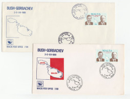 2 Diff FDC Malta  PRESIDENT BUSH  Meets GORBACHEV Cover Stamps - Malte