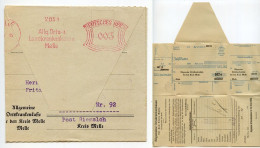 Germany 1935 Folded Zahlkarte; Melle - Allgemeine Ortskrankenkasse Für Den Kreis Melle; 3pf. Meter With Slogan - Franking Machines (EMA)