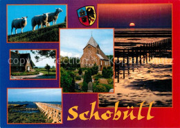 73269284 Schobuell Husum Schafe Friesenhaus Kirche Steg Sonnenuntergang Am Meer  - Sonstige & Ohne Zuordnung