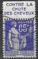 FRANCIA - TIPO PACE CENT. 65 (TIPO II) CON BANDELETTA PUBBLICITARIA "CONTRE LA CHUTE DES CHEVEUX" - USATO (YVERT 365b) - Usados