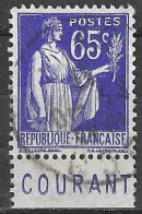 FRANCIA - TIPO PACE CENT. 65 (TIPO II) CON BANDELETTA PUBBLICITARIA "COURANT" - USATO (YVERT 365b) - Used Stamps