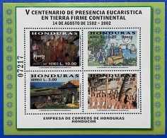 2002 Honduras Christianity In Americas Ships Columbus Souvenir MNH Ship,cross,temple,eduction.Discoveries | U.P.A.E.P. - Honduras