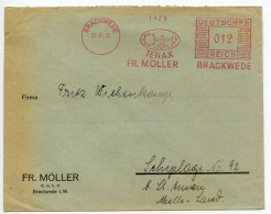 Germany 1937 Cover; Brackwede - Fr. Möller To Schiplage;12pf. Meter With Slogan - Tenax - Machines à Affranchir (EMA)