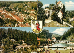 73268912 Pottenstein Oberfranken Gesamtansicht Burg Eingang Teufelshoehle Waldsc - Pottenstein