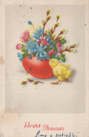 OSTERN FLOWERS HUHN EI Vintage Ansichtskarte Postkarte CPA #PKE459.DE - Pâques