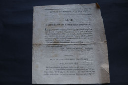 12 Avril 1814 Acte D'abdication De L'Empereur Napoleon Arrivée Du Roi Louis XVIII - Historische Dokumente