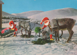 PAPÁ NOEL Feliz Año Navidad CIERVOS Vintage Tarjeta Postal CPSM #PBB221.ES - Santa Claus