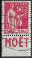 FRANCIA -1932 - TIPO PACE CENT.50 (TIPO IV) CON BANDELETTA PUBBLICITARIA MOET"-USATO (YVERT 283h) - Used Stamps