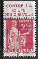 FRANCIA-1932 - TIPO PACE CENT.50 (TIPO III) CON BANDELETTA PUBBLICITARIA" CONTRE LA CHUTE DES CHEVEUX"-USATO(YVERT 283h) - Used Stamps