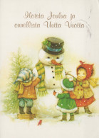 Happy New Year Christmas SNOWMAN CHILDREN Vintage Postcard CPSM #PAZ691.GB - Nieuwjaar