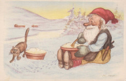 Buon Anno Natale GNOME Vintage Cartolina CPA #PKE012.IT - Nouvel An