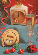 Buon Anno Natale OROLOGIO DA TAVOLO CAVALLOSHOE Vintage Cartolina CPSM #PAT728.IT - Nouvel An