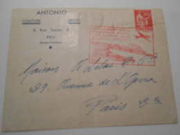 France Poste Aerienne , Lettre De Pau 1937 Pour Paris, 1er Transport Aerien De çourrier  Sans Surtaxe - 1927-1959 Brieven & Documenten