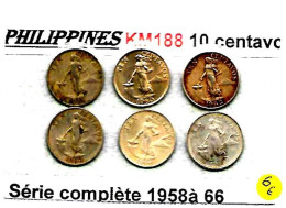 PHILIPPINES Commonwealth  10 Centavos  Femme KM 188   ,la Série Est Complète 1958 à 1966   6 Monnaies  TTB/SUP - Philippinen