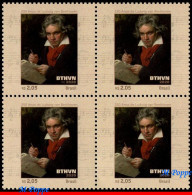 Ref. BR-V2020-12-Q BRAZIL 2020 - LUDWIG VAN BEETHOVEN, 250YEARS, COMPOSER, MUSIC, BLOCK MNH, FAMOUS PEOPLE 4V - Blocs-feuillets