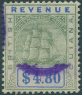 British Guiana Revenue 1889 $4.80 Blue And Green Arms FU - Guiana (1966-...)