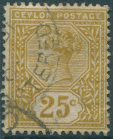 Ceylon 1886 SG198 25c Yellow-brown QV #1 FU (amd) - Sri Lanka (Ceylon) (1948-...)