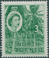 Malaysia North Borneo 1954 SG374 3c Coconut Grove QEII MLH - Noord Borneo (...-1963)
