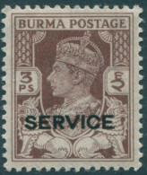 Burma Official 1946 SGO28 3p Brown KGVI With SERVICE Ovpt MLH - Myanmar (Burma 1948-...)