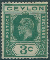 Ceylon 1912 SG302 3c Blue-green KGV #2 MLH (amd) - Sri Lanka (Ceilán) (1948-...)