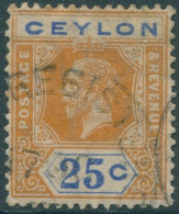 Ceylon 1912 SG312 25c Orange And Blue KGV #1 FU (amd) - Sri Lanka (Ceylon) (1948-...)