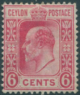 Ceylon 1908 SG291 6c Carmine KEVII Mult Crown CA Wmk #2 MH (amd) - Sri Lanka (Ceylan) (1948-...)