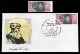 COLOMBIA (2019) First Day Cover + Mint Stamp - 500 Años Fallecimiento Leonardo Da Vinci, Vitruvian Man, Vitruvio - Colombie