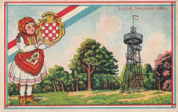 Croatia Patriotic Postcard Girl W Croatian National Emblem , Mt Sljeme Near Zagreb - Kroatien