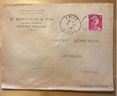 Enveloppe Champagne Bonville Affranchissement Type Muller Oblitération Avize Marne 1956 - 1921-1960: Période Moderne
