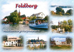 73267417 Feldberg Mecklenburg Fahrgastschiff Blick Zur Kirche Gaststaette Feldbe - Autres & Non Classés