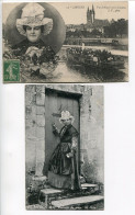 LOT 2 CPA Voyagé 1915 & 1913 * Vue D'Angers Et Le Costume (femme Coiffe Angevine) & Les Ponts De Cé Costume Du Pays - Otros & Sin Clasificación