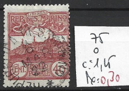 SAINT-MARIN 75 Oblitéré Côte 1.25 € - Used Stamps