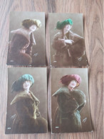 * Fantaisie - Fantasy - Fantasie (Femme - Woman - Vrouw) * (Irisa 3475) Série De 4 Cartes, Chapeau, Portrait - Women