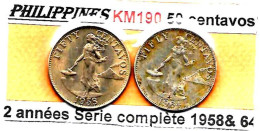 PHILIPPINES Commonwealth  50 Centavos  Femme KM 190   ,la Série Est Complète 1958 Et 1964   2 Monnaies  TTB - Philippinen