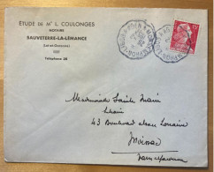 Enveloppe Affranchissement Type Muller Oblitération Monsempron-Libos à Agen 1957 - Poste Ferroviaire