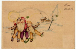 BUON NATALE - 3 BABBO NATALE - ELFI - 1948 - Vedi Retro - Formato Piccolo - Santa Claus