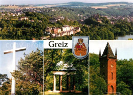 73266839 Greiz Thueringen Panorama Blick Vom Weissen Kreuz Tempel Pulverturm Gre - Greiz