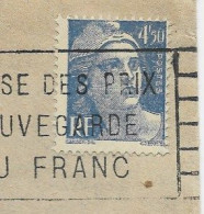 GANDON 4FR50 VARIETE RARE SEUL LETTRE MEC FLIER NANTES GARE 30.VI.1947 - 1945-54 Marianne (Gandon)