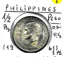 PHILIPPINES Commonwealth  1/2  José RIZAL Birth  (1961)  KM 191   ,Ag. 0.900  SPL - Philippinen