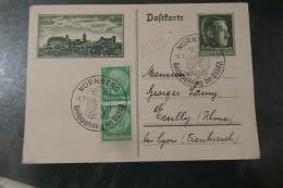 ALLEMAGNE III REICH 06  09 1938    NUREMBERG    Entier Postal Avec Complément - Tarjetas