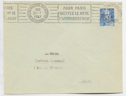 GANDON 4FR50 SEUL LETTRE MANQUE UN RABAT  MEC PARIS XIV 23.1.1947 1ER JOUR DU TIMBRE - 1945-54 Marianne (Gandon)