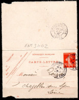 ENT31-02 : CL 10C Rouge Semeuse Daté 950 - Dept 31 (Haute Garonne) ST GAUDENS 1910 Cachet Type A3 - Letter Cards