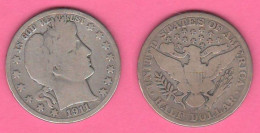 America 1/2 Dollar 1911 S USA Half Dollar 1911 S Barber Silver Coin - 1892-1915: Barber