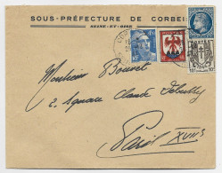 GANDON 4FR50 +1FR 30 MAZELIN + BLASON 60C NICE +10C CHAINE LETTRE CORBEIL 26.12.1947 PAS AU TARIF 50C EN TROP ?? - 1945-54 Marianne De Gandon