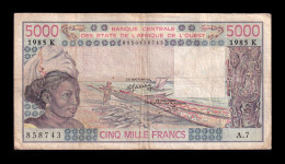 West African St. Senegal 5000 Francs 1985 Pick 708Kj Bc/Mbc F/Vf - Westafrikanischer Staaten