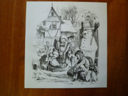 Oscar Ou Oskar Pletsch (1830-1888) Illustrateur Dessin Sur Carte 13x14cm Illustrant L'alphabet : H Comme Hiver - Andere & Zonder Classificatie