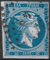 GREECE 1862-67 Large Hermes Head Consecutive Athens Prints 20 L Blue To Greenish Blue Vl. 32 / H 19 B - Gebraucht