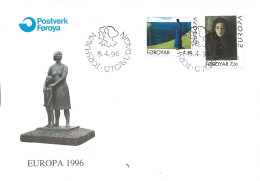 Faroe Islands 1996 Europe: Famous Womenm Faroese Sailor Wives; Painting By Sámal Joensen-Mikines Mi 296-297  FDC - Isole Faroer